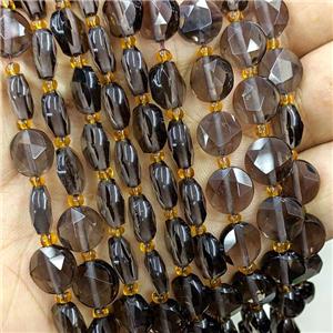 Smoky Quartz Beads Faceted Coin, approx 10mm