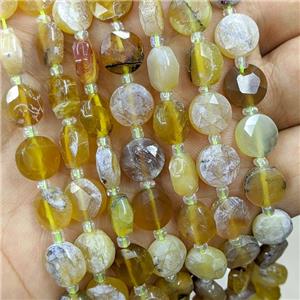 Yellow Opal Beads Faceted Coin, approx 10mm