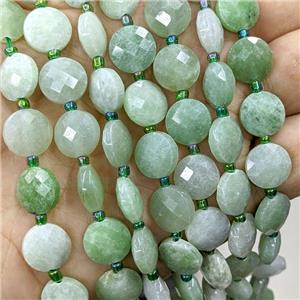 Natural Green Aventurine Beads Faceted Coin, approx 10mm