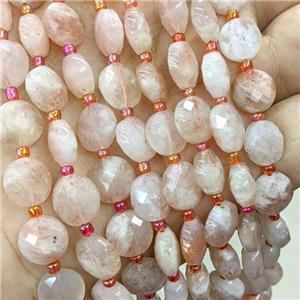 Golden Spot Sunstone Beads Pink Faceted Coin, approx 10mm