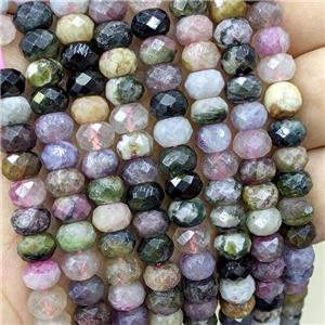 Natural Tourmaline Beads Multicolor Faceted Rondelle, approx 8mm