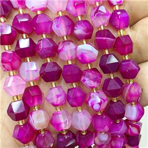 Hotpink Stripe Agate Beads Dye Band Cut Bicone, approx 8-10mm