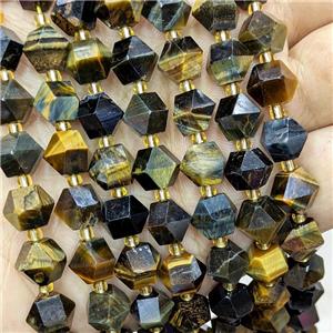 Tiger Eye Stone Beads InkYellow Cut Bicone, approx 8-10mm