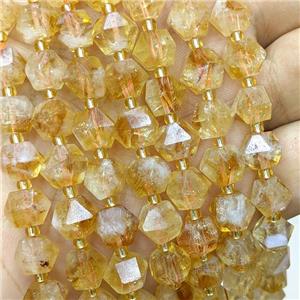 Natural Citrine Beads Golden Cut Bicone, approx 8-10mm