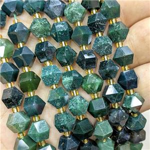 Green Moss Agate Beads Cut Bicone, approx 8-10mm