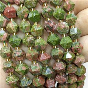 Natural Unakite Beads Green Cut Bicone, approx 8-10mm