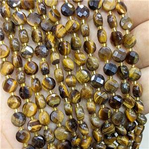 Natural Tiger Eye Stone Beads Faceted Coin, approx 6mm