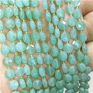 Natural Green Aventurine Beads Faceted Coin, approx 6mm