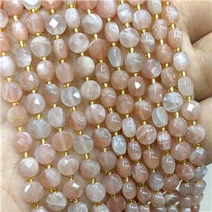 Natural Peach Sunstone Beads Faceted Coin, approx 6mm