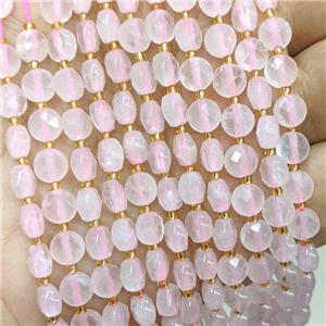 Natural Pink Rose Quartz Beads Faceted Coin, approx 6mm