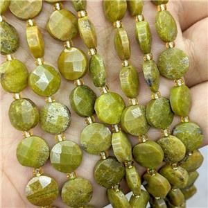 Natural Green Opal Beads Faceted Coin, approx 10mm