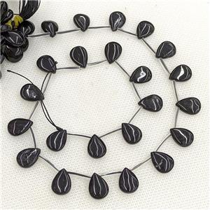 Natural Black Tourmaline Beads Teardrop Topdrilled, approx 10-14mm