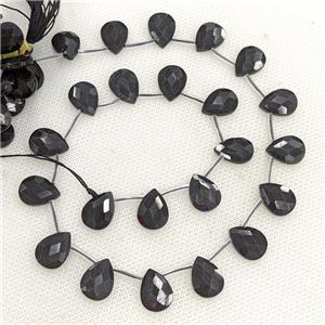 Natural Black Tourmaline Beads Faceted Teardrop Topdrilled, approx 10-14mm