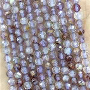 Natural Purple Phantom Quartz Beads Faceted Round Tiny, approx 3mm