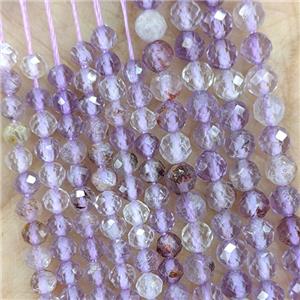 Natural Purple Phantom Quartz Beads Faceted Round, approx 3mm