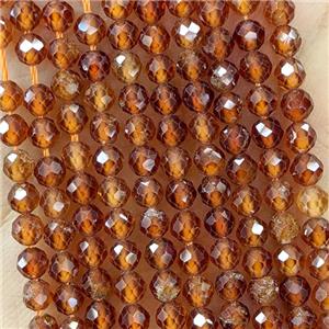 Natural Orange Garnet Beads Faceted Round, approx 4mm