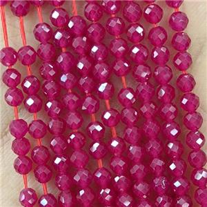 Natural Corundum Beads Red Dye Faceted Round, approx 3mm