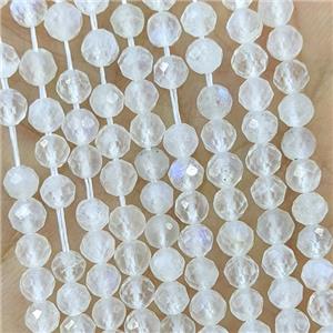 Natural White Moonstone Beads Pony Rainbow Faceted Round, approx 4mm