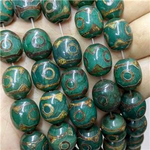 Tibetan Agate Barrel Beads Green Dye, approx 14-16mm, 22pcs per st