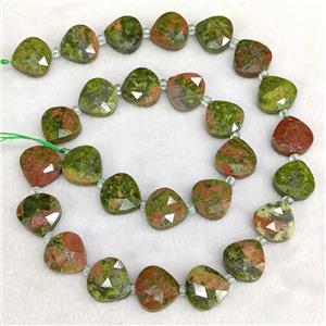 Natural Unakite Beads Green Faceted Teardrop, approx 12mm