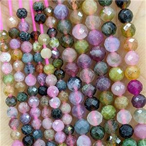 Natural Tourmaline Beads Multicolor Faceted Round, approx 4mm