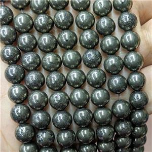 Natural Pyrite Beads Smooth Round, approx 10mm dia