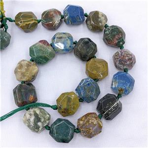 Natural Ocean Agate Beads Faceted Coin Multicolor, approx 18mm