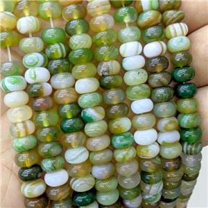 Natural Stripe Agate Beads Banded Smooth Rondelle Green Dye, approx 5-8mm