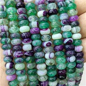 Natural Stripe Agate Beads Banded Smooth Rondelle Green Dye, approx 5-8mm