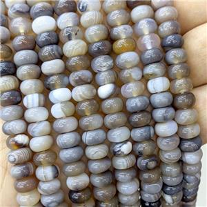 Natural Stripe Agate Beads Banded Smooth Rondelle Gray Dye, approx 5-8mm