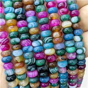 Natural Stripe Agate Beads Banded Smooth Rondelle Dye Mixed Color, approx 5-8mm