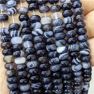 Natural Stripe Agate Beads Banded Smooth Rondelle Black Dye, approx 5-8mm