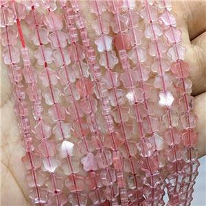 Pink Synthetic Quartz Flower Beads, approx 6mm