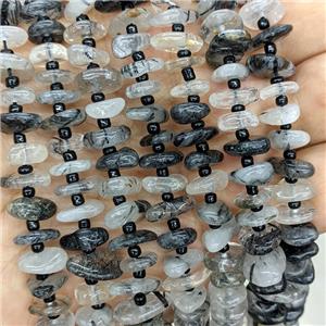 Natural Black Rutilated Quartz Chip Beads Freeform, approx 9-12mm