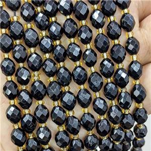 Natural Black Tourmaline Beads Faceted Rice, approx 6-8mm