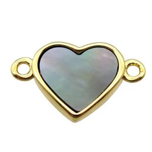 gray abalone shell heart connector, gold plated, approx 12mm dia