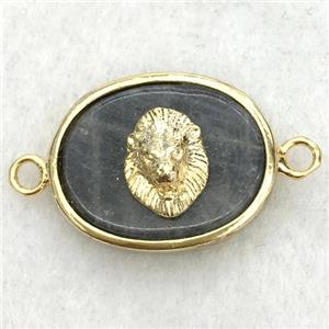 labradorite oval connector with lionhead, approx 14-18mm