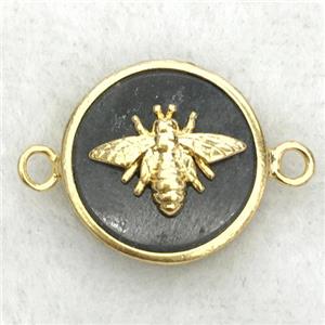 labradorite circle connector with honeybee, approx 15mm dia