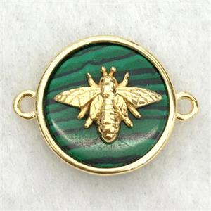 green malachite circle connector with honeybee, approx 15mm dia