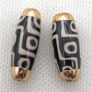 black tibetan Dzi Beads rice beads, eye, gold plated, approx 12-30mm