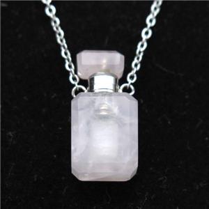 Rose Quartz perfume bottle Necklace, approx 10x20mm