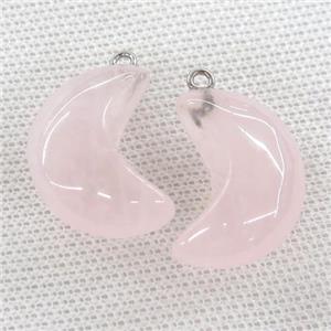 Rose Quartz pendant, Crescent moon, approx 12-25mm