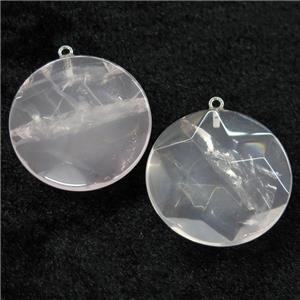 Clear Quartz circle pendant, approx 36mm dia