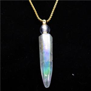 Clear Quartz perfume bottle Necklace, electroplated, bullet, approx 14-60mm