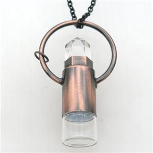 copper perfume bottle Necklace with clear quartz, antique red, approx 16-60mm