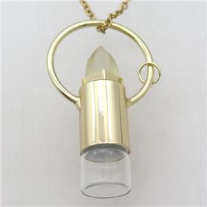 copper perfume bottle Necklace with lemon quartz, gold plated, approx 16-60mm