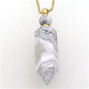 Mexican Crazy Agate Perfume Bottle Necklace, gray, approx 17-53mm