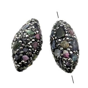 Clay barrel Beads paved rhinestone with Tourmaline, approx 15-32mm