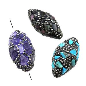 Clay rice Beads paved rhinestone with Gemstone, mixed, approx 15-32mm