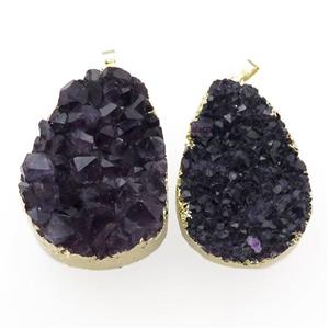 purple Amethyst Druzy pendant, freeform, gold plated, approx 25-45mm